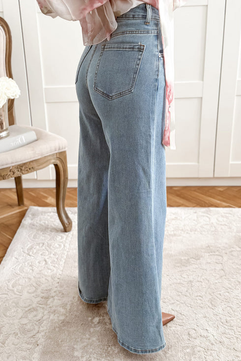 High Waist Stretch Denim Button Zip Fly Bell Bottom Jeans